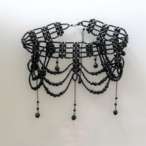 Boutique Flapper Black Beaded Choker Necklace